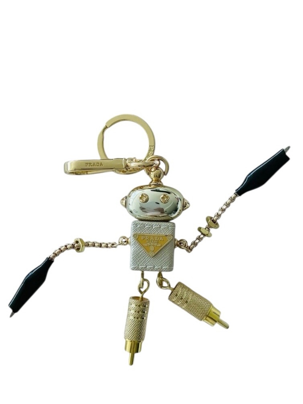 Prada Robot Keychain Charm Saffiano Leather Gold Black Bag Charm NEW - Picture 8 of 9